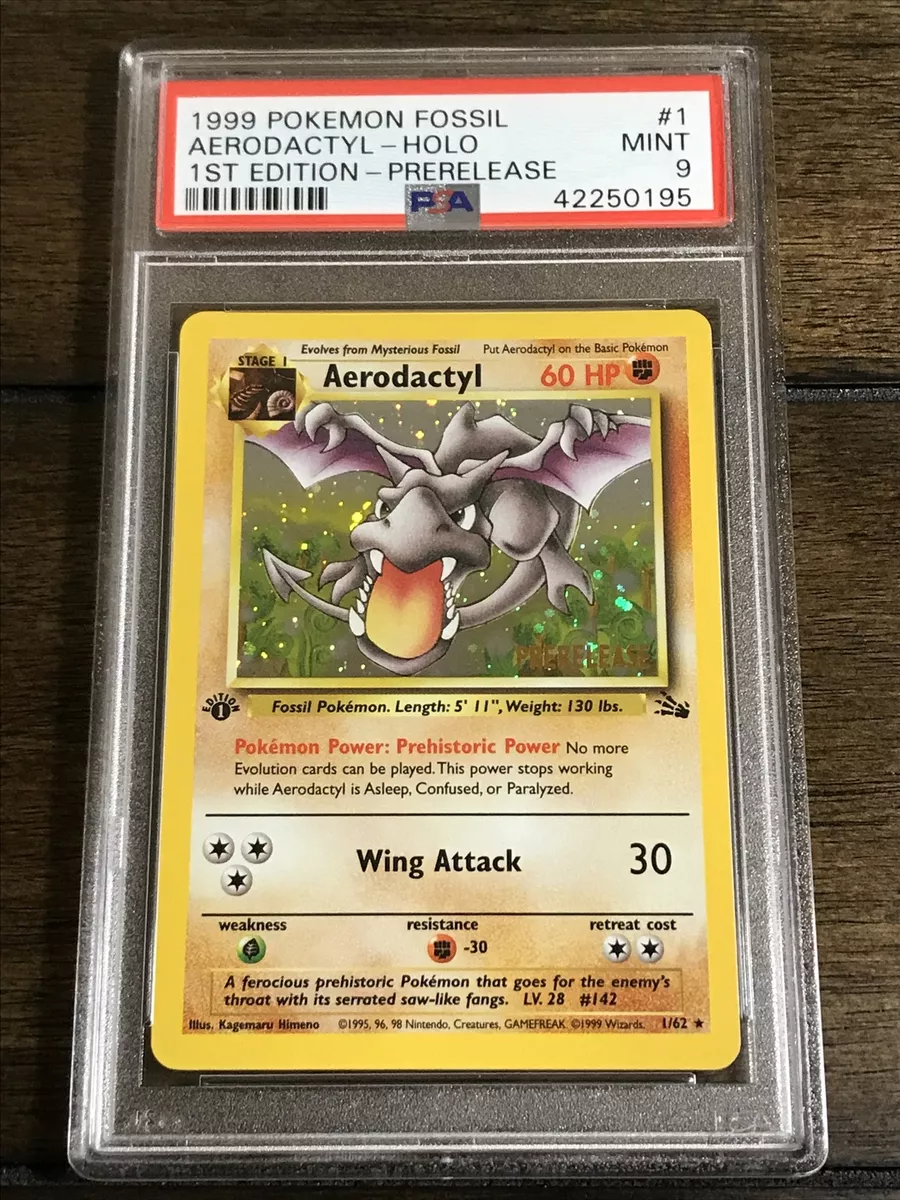 Aerodactyl 1999 Pokemon Fossil 1st Edition #1 Holo Pre-Release (PSA 9)