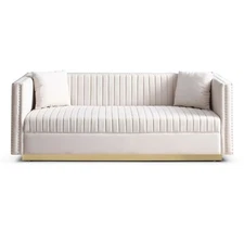 Modern Velvet Upholstered Sofa Tufted Couch Loveseat with 2 Pillow Nailhead Trim