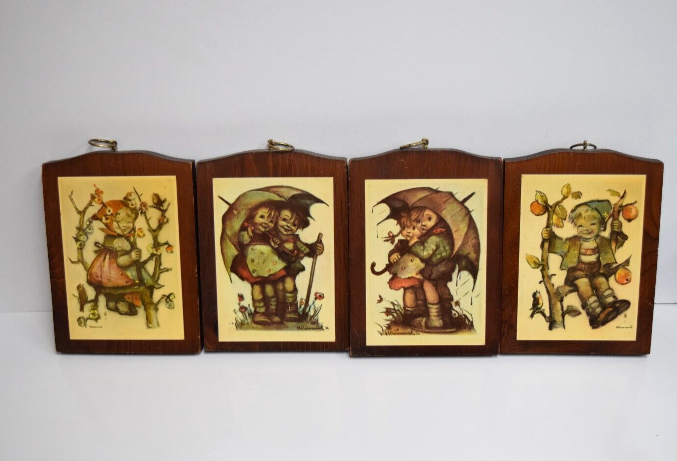 Set of 4 Vintage Variety Hummel Wood  Hanging Wall Plaques