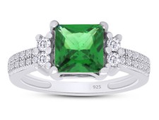 .925 Sterling Silver Square Princess Cut Emerald  Cz Ring Size 4-10