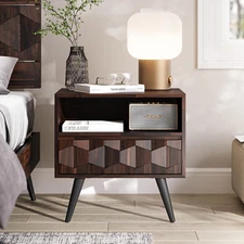 Georgina Solid Wood Nightstand with 1 Drawer & Open Shelf- Fully Assembled Mid C