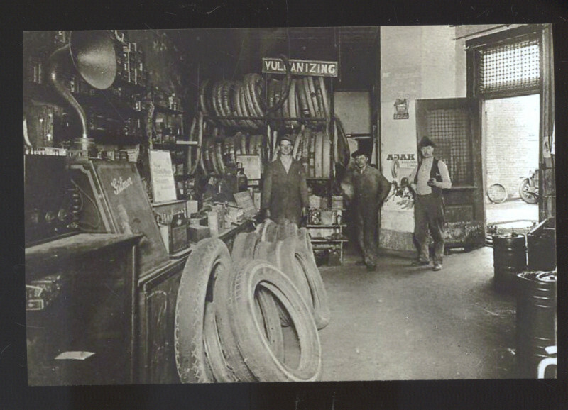 REAL PHOTO WADSWORTH OHIO TIRE SHOP INTERIOR MECHANIC GARAGE POSTCARD