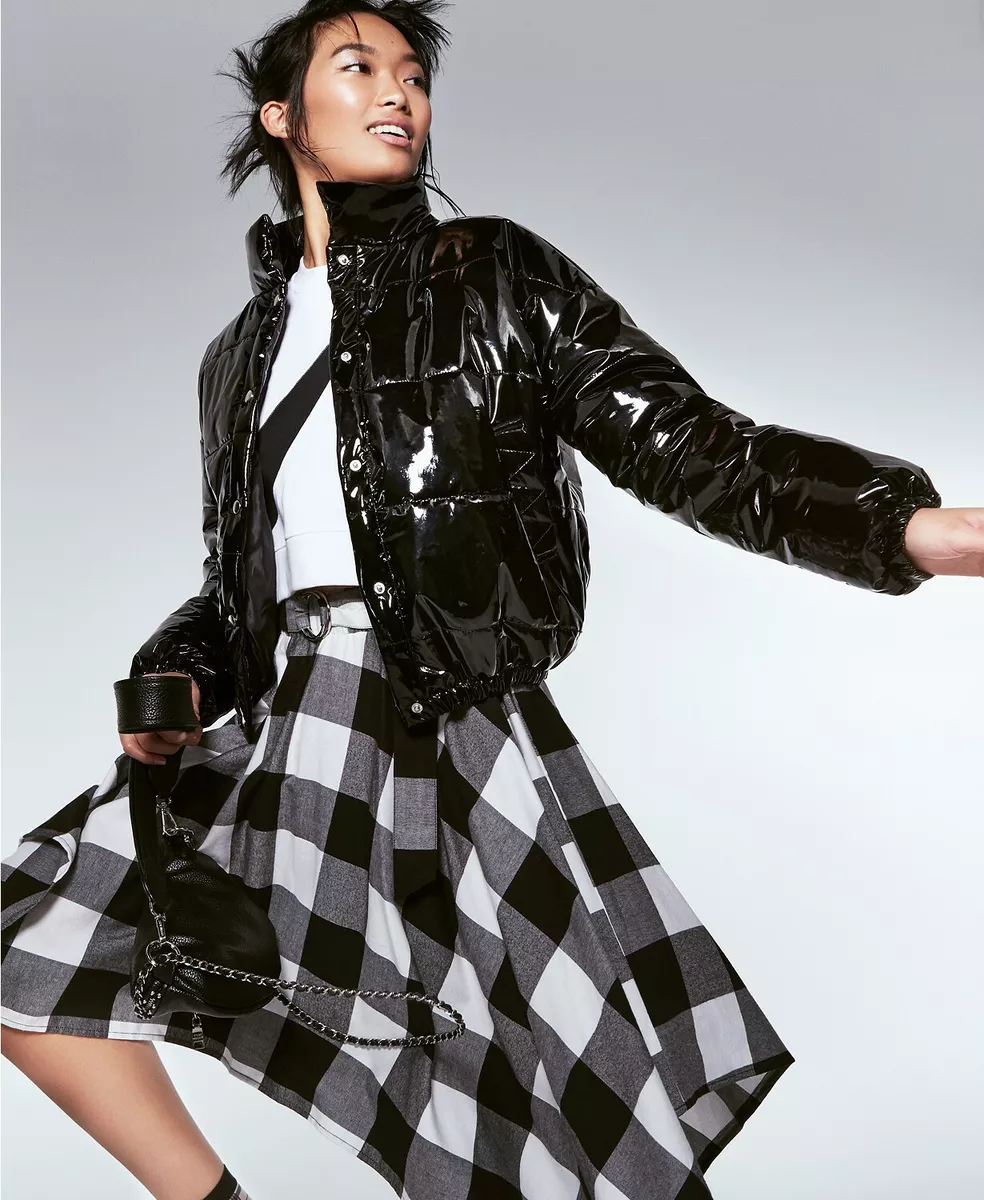 Checkered faux top leather jacket