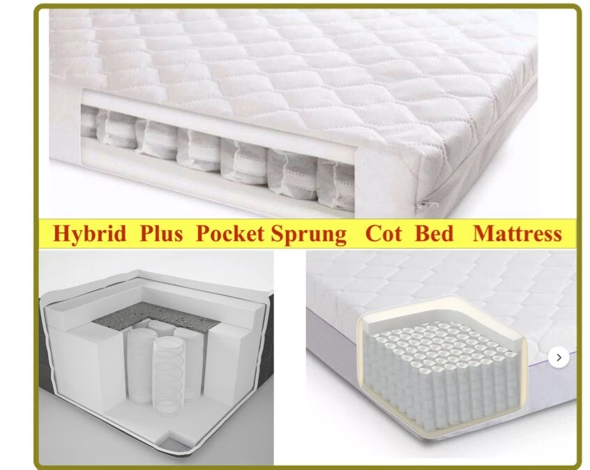 Hybrid Plus Pocket Sprung Cot Bed Mattress - Hypoallergenic Fabric Knitted Cover