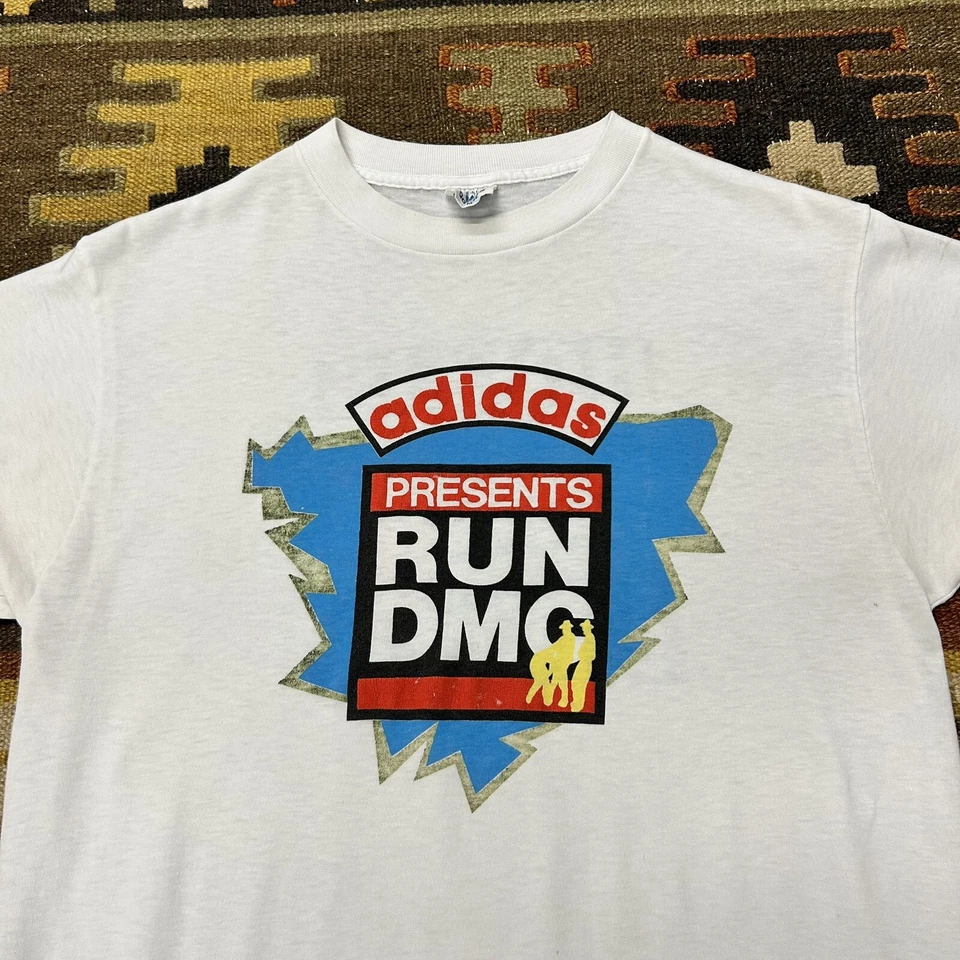 Vintage 80s Adidas Run DMC Rap Tee Hollis Crew Sz M - Image 3 of 4