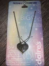 New Claire's Best Friend BFF Necklaces Silver Tone Heart Shaped Breaks In Two