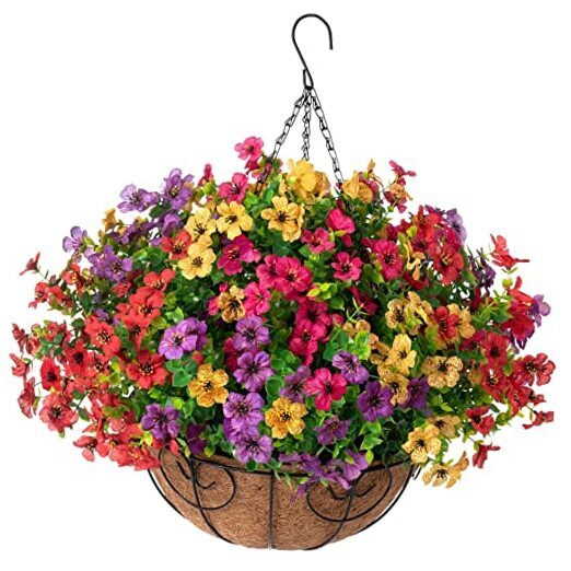 Artificial Faux Hanging Plants Flowers Basket for Summer Outdoor Outside Mix