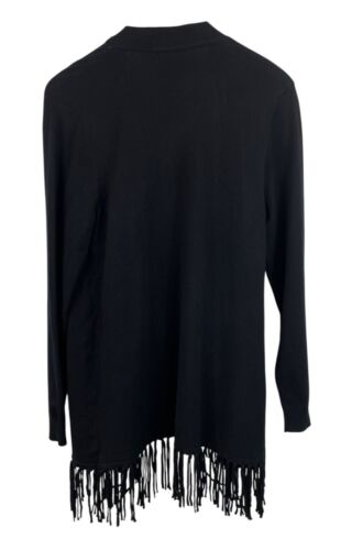 Chelsea & Theodore Womens Black Fringe Open Front Cardigan Long Sleeve MED - Picture 5 of 11