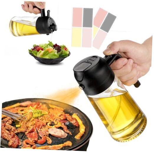 16oz Oil Sprayer for Cooking - 2 in 1 Spray & Pour Olive Oil Dispenser - Black