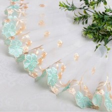 13M Embroidered Floral Trim Lace Voile Tulle Mesh Fringe Sewing for Curtain