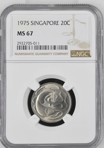 1975 Singapore 20 Cents 20C - NGC MS 67 - TOP POP!