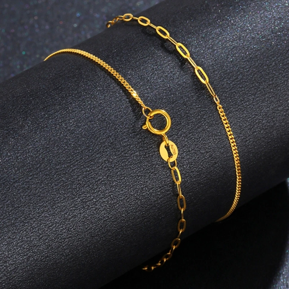Pure 18K Yellow Gold Chain Women Curb Wide O Link Bracelet Anklet 5.9''-9.4'' - Image 2 of 4