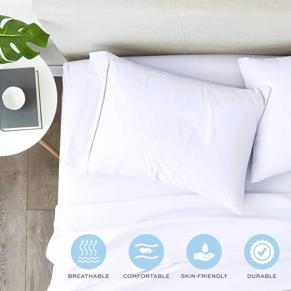 Funda de Almohada Blanca - King Size Almohada con Cremallera King 20"x36" Paquete de 2 Pillo Blancos Foto 3 de 4