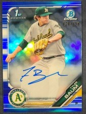 Tyler Baum 2019 1st Bowman Chrome Blue Refractor Auto #'d/150 Oakland Athletics 