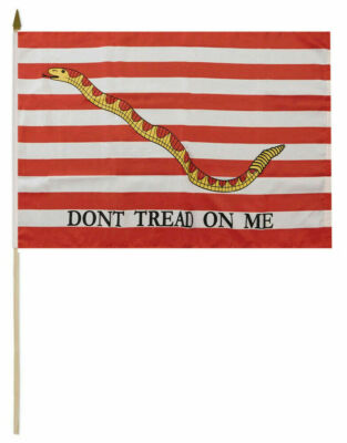 First Navy Jack Don't Tread On Me 100D 12x18 12''x18'' Stick Flag 30'' Wood Staff