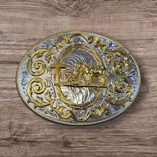 Oval Christian Cowboy - Belt Buckle For Man 4.25"x3.25" Silver Tone/Gold