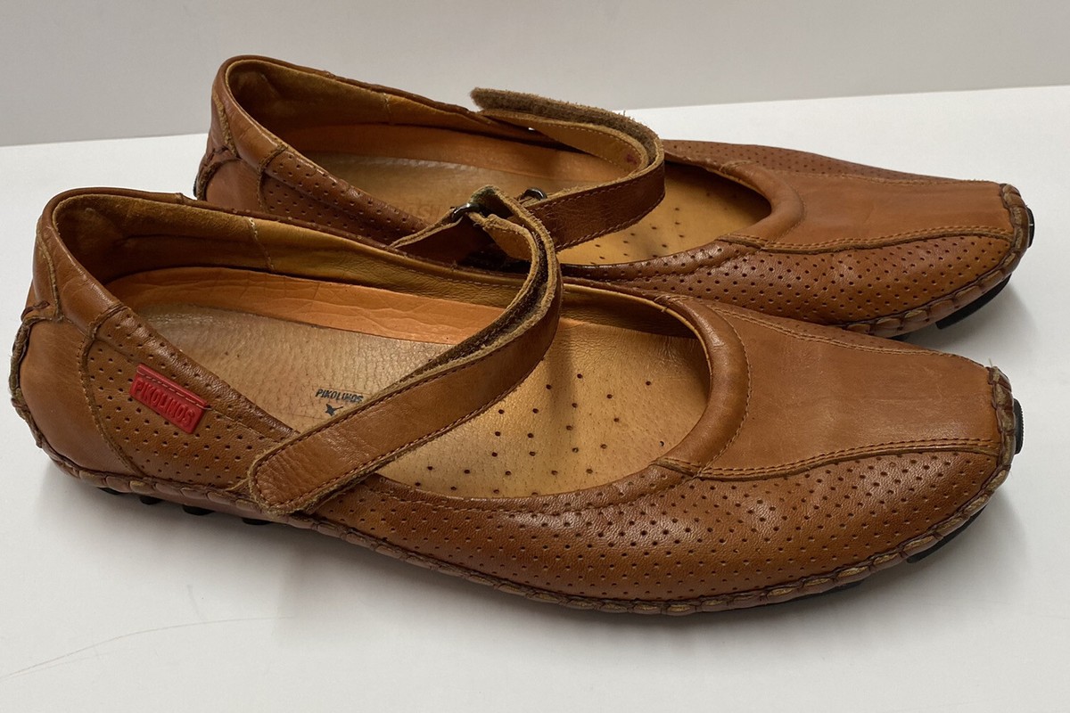 Pikolinos Leather Driving Mary Jane Shoes Hook & Loop 