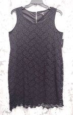 1X-0X ALFANI BLACK KNIT CROCHET OPEN WORK LACE EXPOSED ZIPPER SHEATH SHIFT DRESS