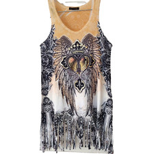 Urban X Tank Dress Medium Fringe Wings Bling Crown Rhinestones Sequins