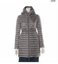 Moncler Down Coat Small Grey Quilted Hooded Zip Midi Women’s
