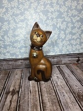 Carved Wooden Cat with Collar and Bell 1