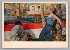 Socialist Realism Postcard USSR Soviet Ukraine Artist Yablonska Summer is Coming