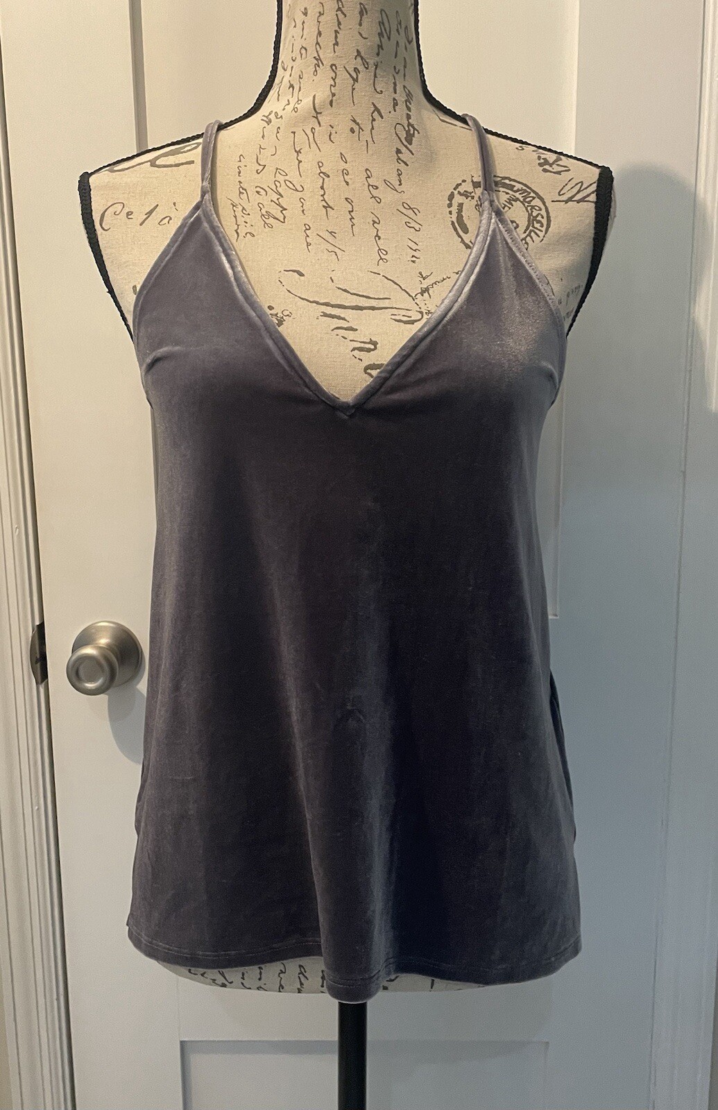 Abercrombie & Fitch Velvet Tank Top Silvery Gray Strappy V-Neck Women’s Size: XS