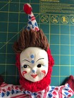 Clown Doll Hand Puppet Vintage Molded Face Blue Red Outfit — photo 3