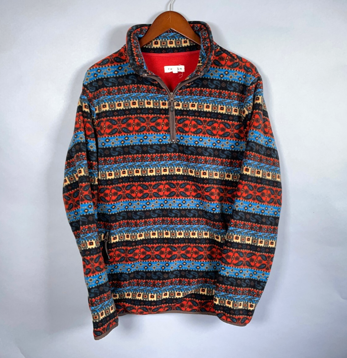 PacSun Geometric Paisley 1/4 Zip Fleece Pullover Adult Medium Blue