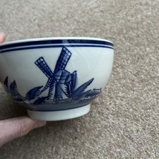 Vintage Delft Bowl Off White & Blue Windmill & Sailing Boats 14 cm Cereal dish