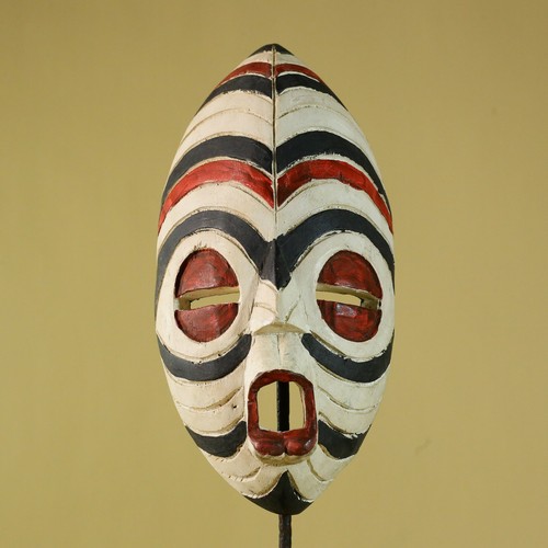 Vintage Hand Carved African Mask Painted Wood Tribal Wall Art Decor-G6348