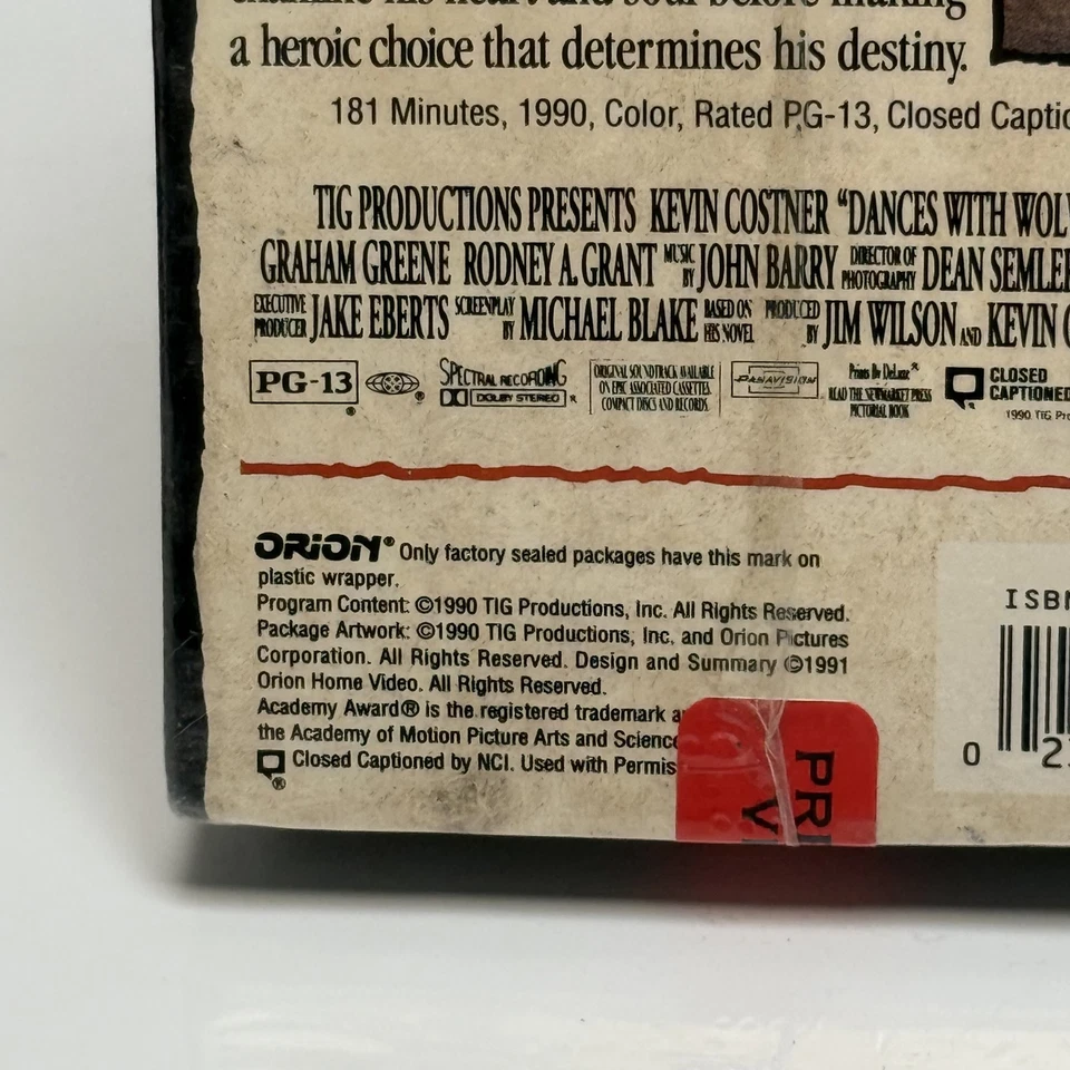 Vintage Dances With Wolves VHS Sealed 1990 Orion Home Video Movie Hi-Fi Stereo - Image 4 of 4