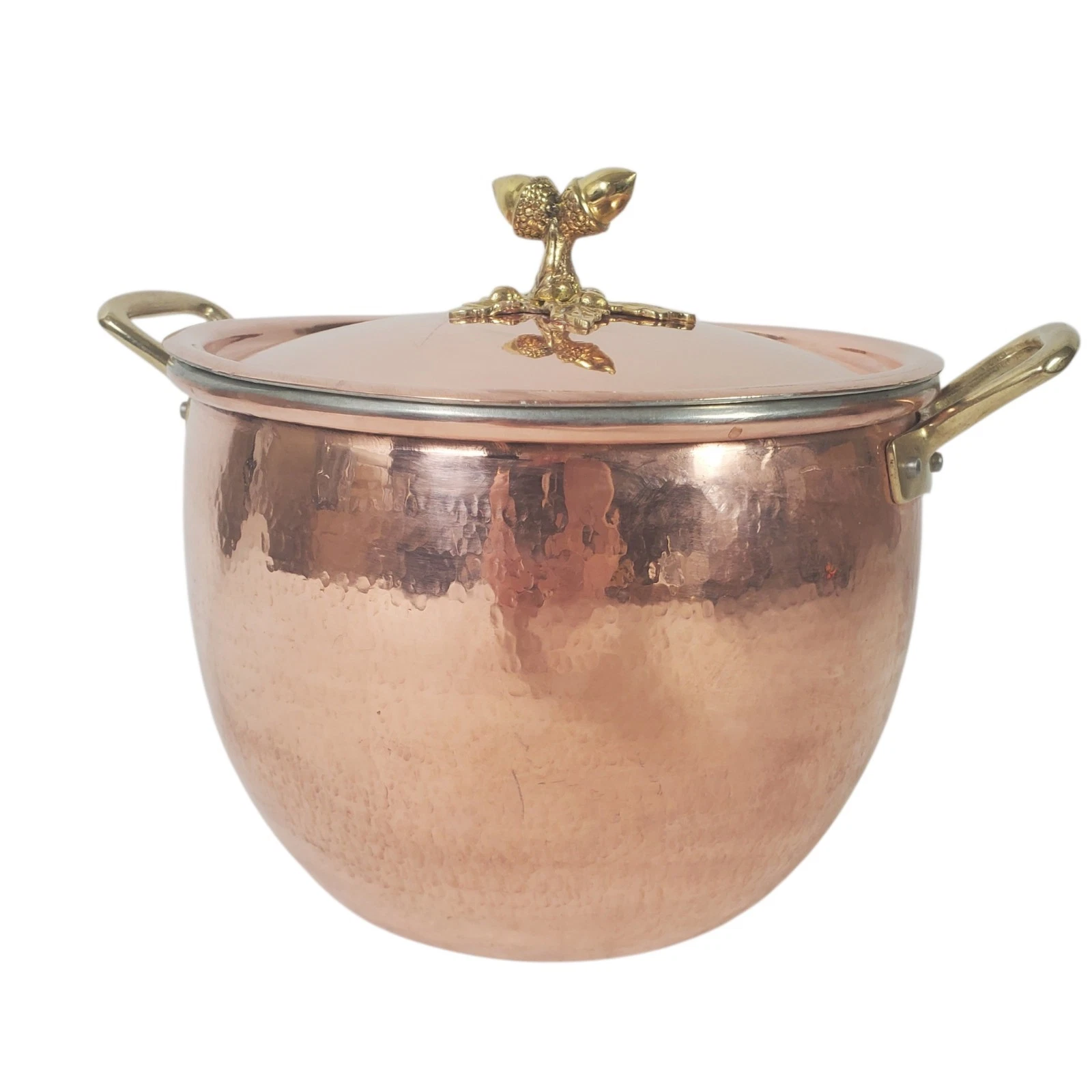 Ruffoni Historia Hammered Copper Stock Pot 7.5Qt Tin Lined Acorn Lid Italy READ
