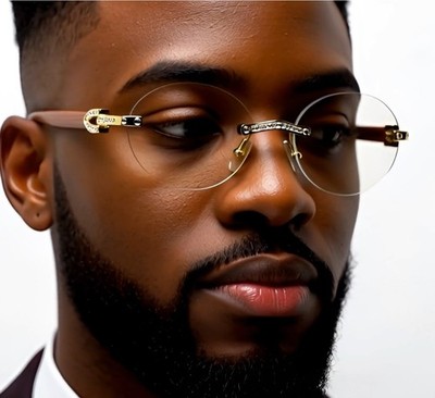 Men Clear Lens Eye Glasses Gold Metal Diamond Ice Cristal HOT Sunglasses 