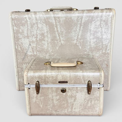#ad VTG 1950 Samsonite Shwayder Marble Cream Suitcase Luggage 4521 Cosmetic Tote $103.85