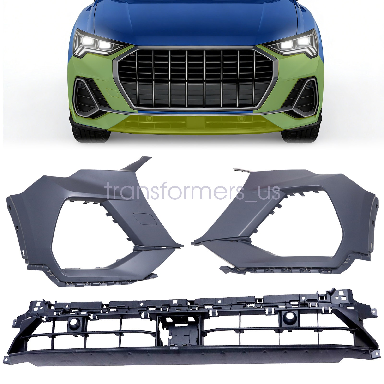 Fit 2020-2023 Audi Q3 Front Lower Grille 2X Bumper Covers Face Bar End Extension