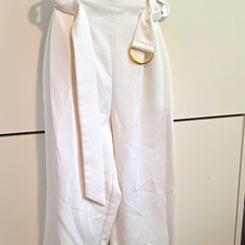 Jealous Tomato Women  s White Solid Paperbag Pants Pleated Front Belted Tie, S