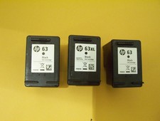 (2) HP63 and (1) HP63XL Empty Virgin Ink Printer Cartridges---Black