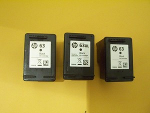(2)  HP63 and (1) HP63XL  Empty Virgin Ink Printer Cartridges---Black