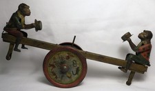 Vintage Antique 1920s Germany Distler Tin Litho Wind-up Seesaw Monkeys Toy