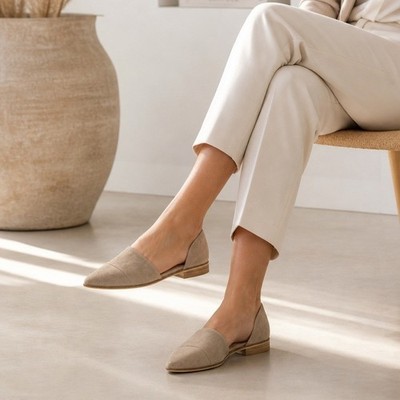 Beast Fashion Beige Suede D'Orsay Flats Pointed Toe Size 6