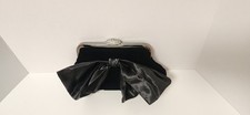 Neiman Marcus Black Velvet Evening Bag w/ Crystal Closure  Silvertone Chain