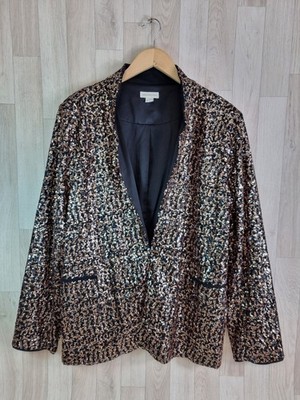 Monsoon Damen 22 Schwarz Gold Bronze Pailletten Blazer/Jacke Weihnachten Party Glitzer