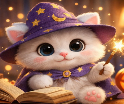 Digital Photo Spellbound Paws   Premium Cute Wizard Cat Background HD Wallpaper