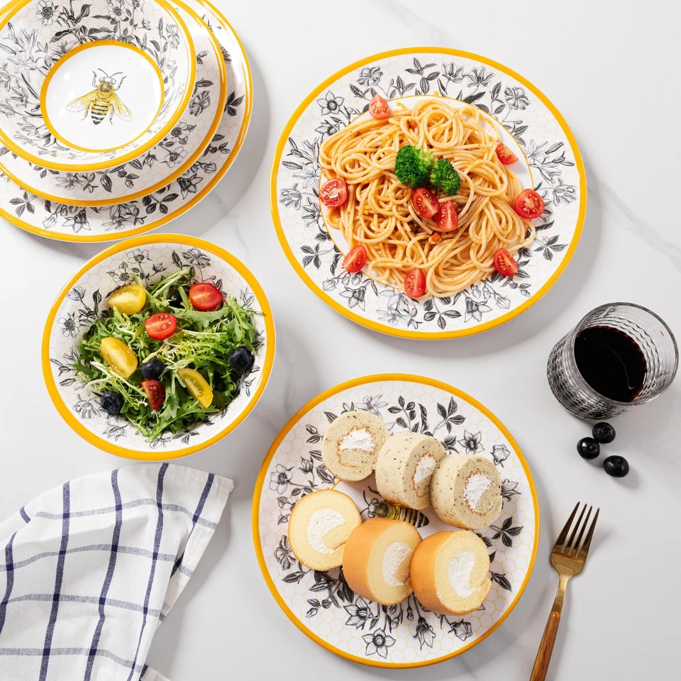 Honeycomb Bee Sweet 12-Piece Melamine Dinnerware Set,Melamine Dishes Set of 4... - Image 2 of 4