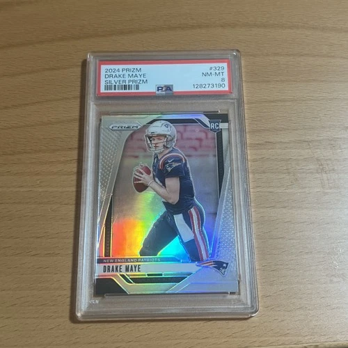 113417766 Drake Maye 2024 Panini Prizm #329 Silver Rookie RC PSA 8 Patriots