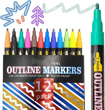 Marker Pen for Highlight,Dual-Line Highlighter Outline Marker Set, Metallic Pain