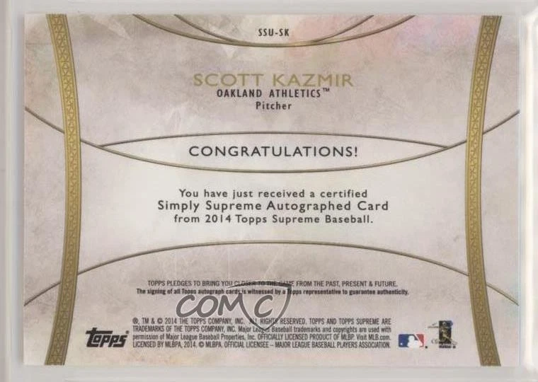 2014 Topps Supreme Simply Supreme Auto Orange /15 Scott Kazmir #SSU-SK Auto - Image 2 of 2