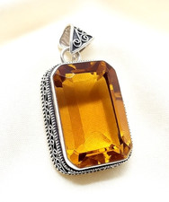 Exceptional Citrine Gemstone 925 Sterling Silver Handmade Jewelry Pendant 2.10"