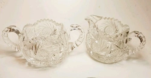 **** Antique HC  FRY  Glass Press Cut Open Sugar & Creamer Set  Signed ****
